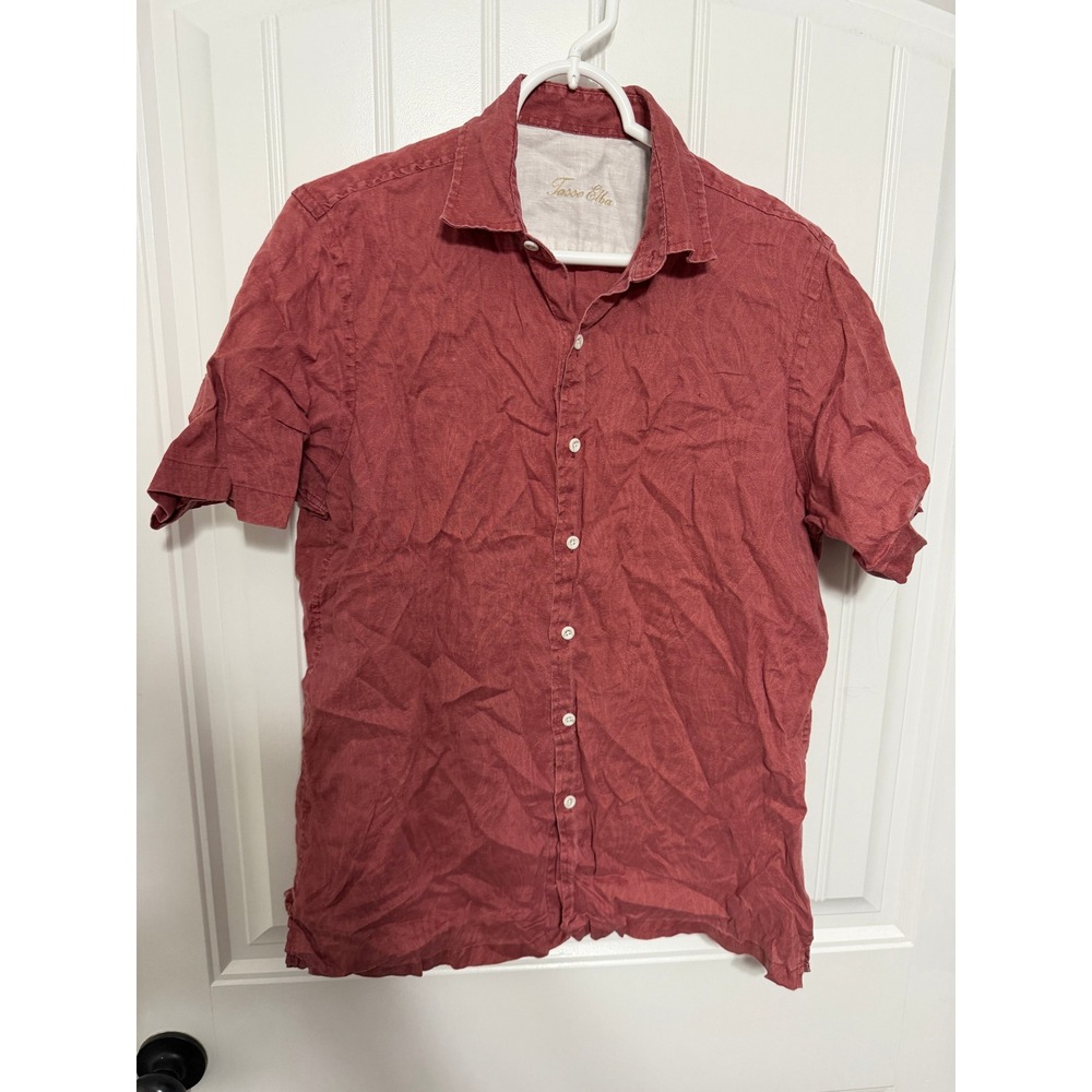 Tasso Elba Linen Shirt Mens Small Red Short Sleeve Button Down Casual EUC